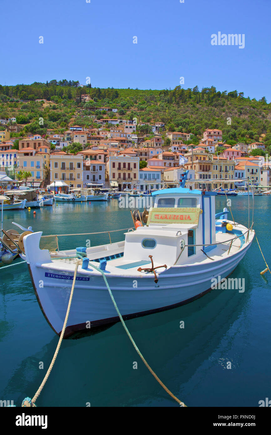 The Harbour at Gytheio, Mani Peninsula, The Peloponnese, Greece, Southern Europe Stock Photo