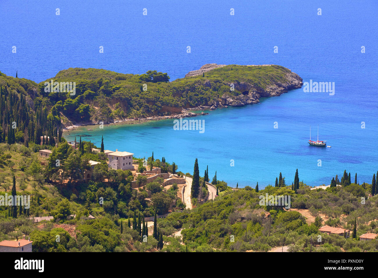 The Coastline of Kardamyli, Mani Peninsula, The Peloponnese, Greece, Southern Europe Stock Photo