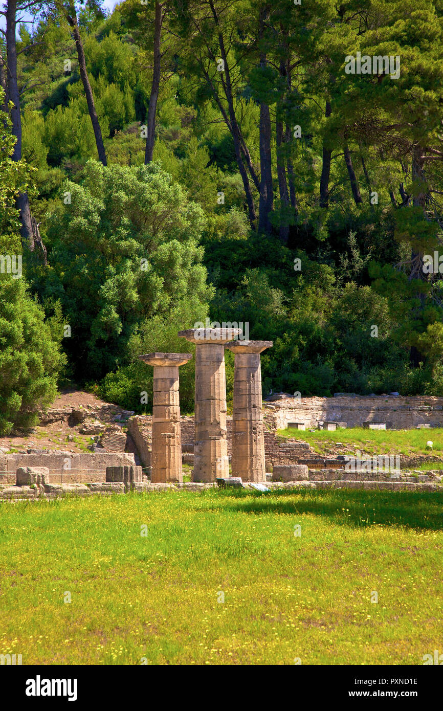 Temple of Hera, Olympia, Arcadia, The Peloponnese, Greece, Southern Europe Stock Photo