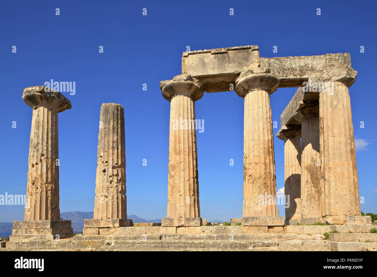 Temple of Apollo, Corinth, The Peloponnese, Greece, Southern Europe Stock Photo