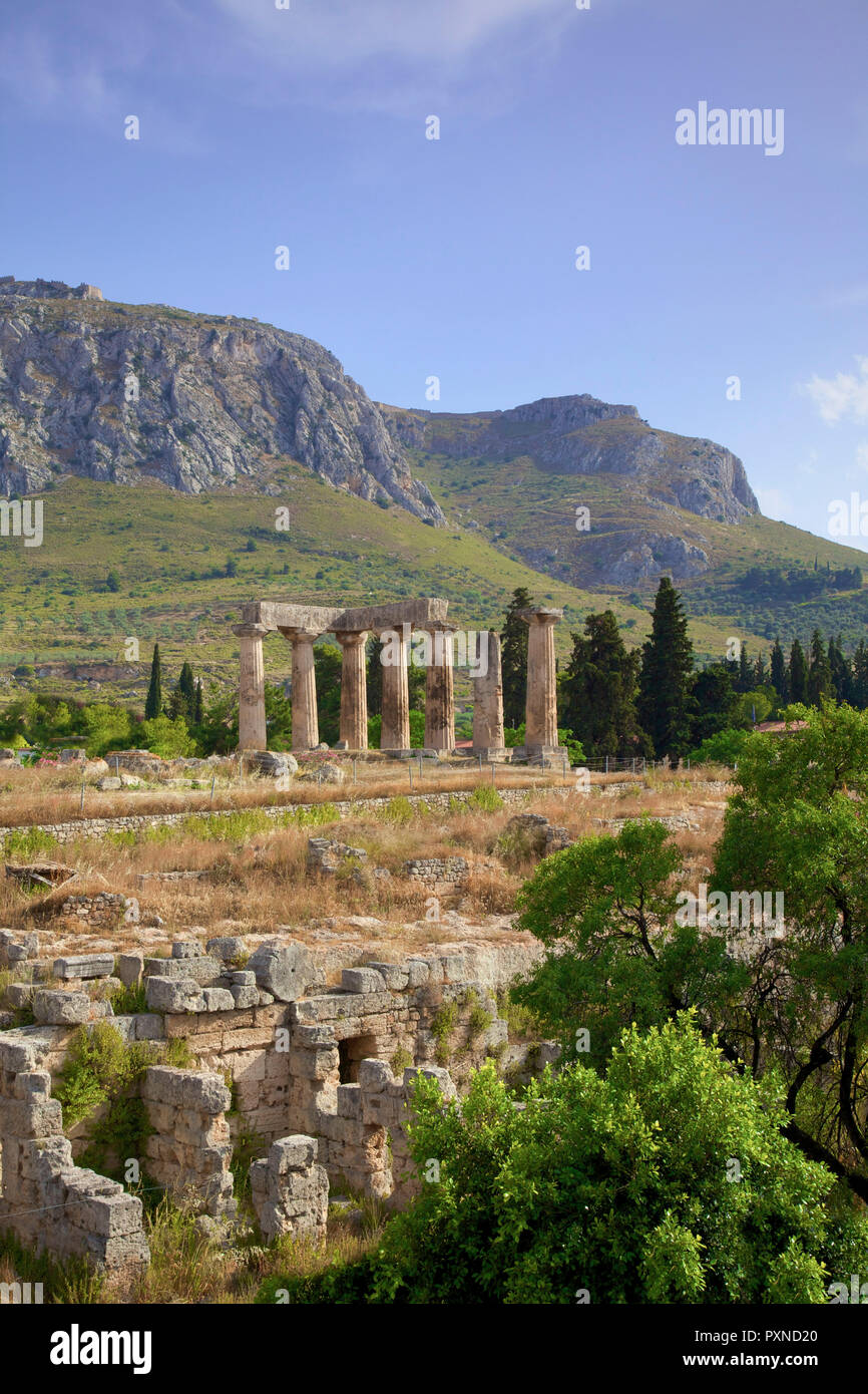 Temple of Apollo, Corinth, The Peloponnese, Greece, Southern Europe Stock Photo