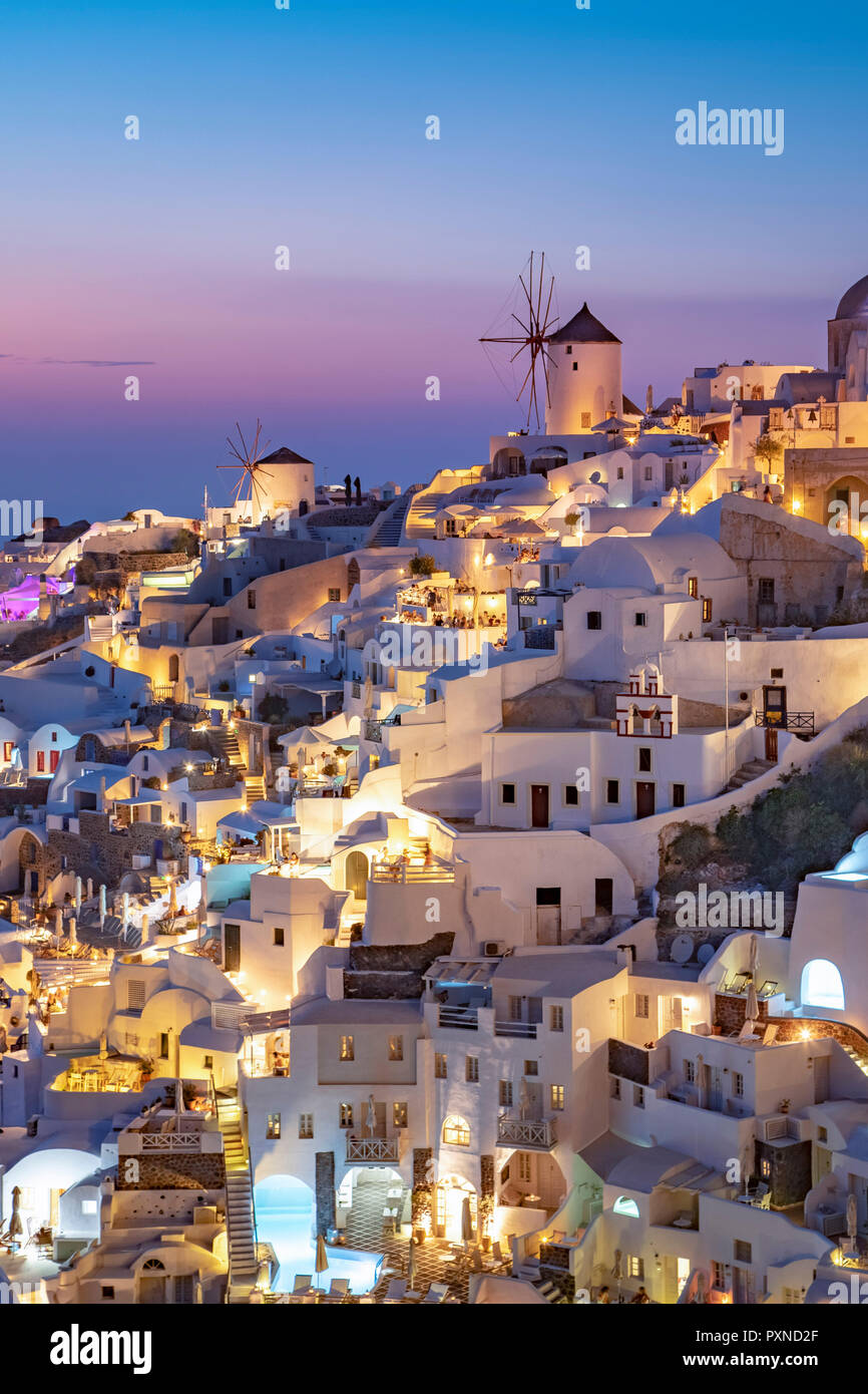 Greece, Cyclades Islands, Santorini (Thira), Ia (Oia) and Santorini Caldera Stock Photo