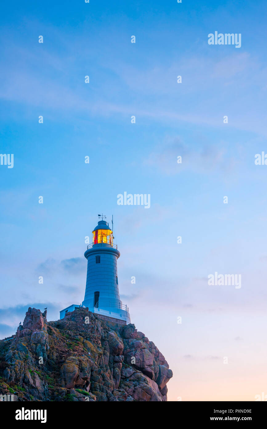 United Kingdom, Channel Islands, Jersey, Corbiere Lighthouse Stock Photo