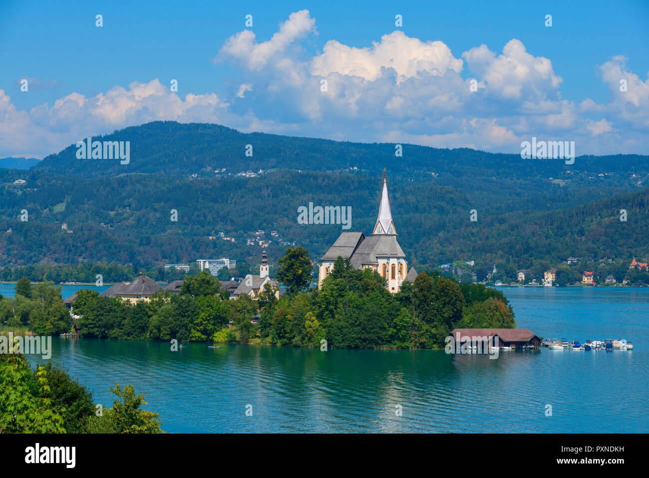 View at Maria WÃ¶rth and WÃ¶rthersee, Carinthia, Austria Stock Photo