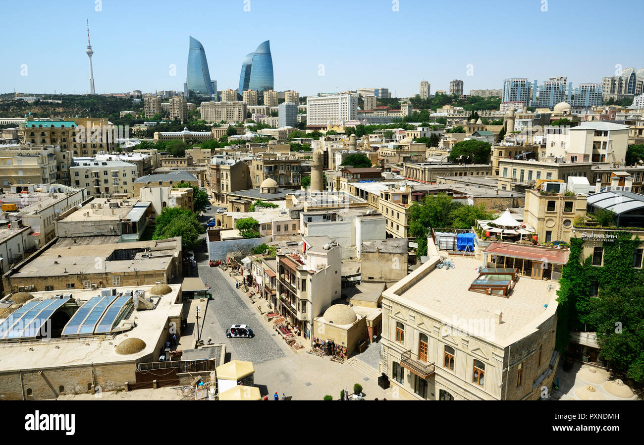 The Old City or Inner City (Icarisahar), the historical core, the most ancient part of Baku, a Unesco World Heritage Site. Azerbaijan Stock Photo