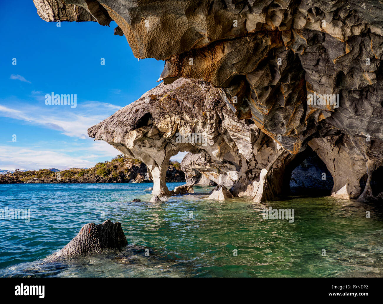 Marble Caves, Santuario de la Naturaleza Capillas de Marmol, General Carrera Lake, Puerto Rio Tranquilo, Aysen Region, Patagonia, Chile Stock Photo