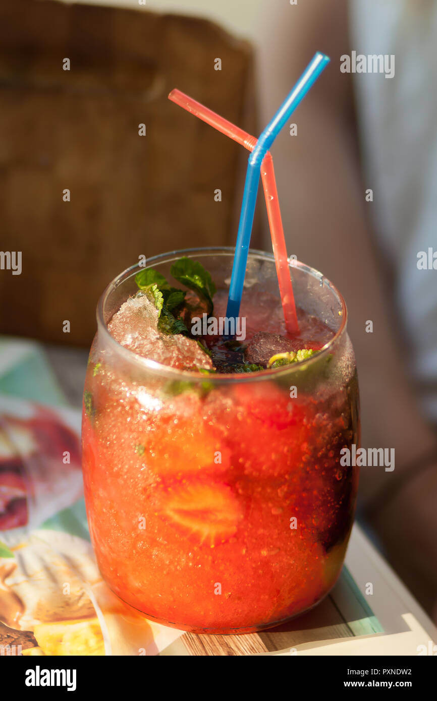 Strawberry Sangria a Spanish drink of red wine mixed with lemonade