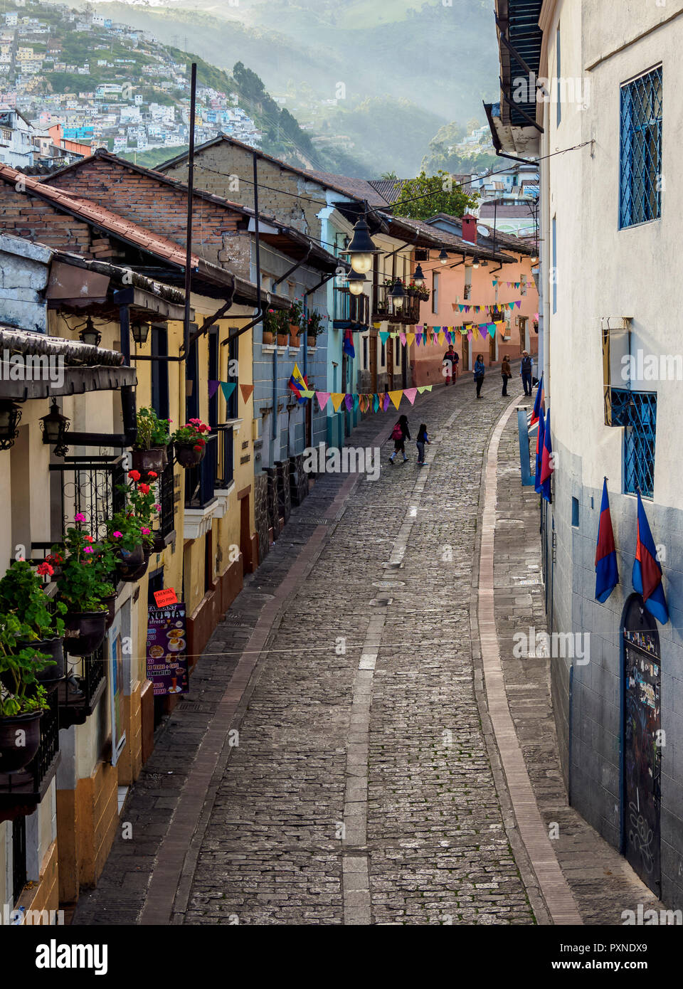 La Ronda Street, elevated view, Old Town, Quito, Pichincha Province, Ecuador Stock Photo