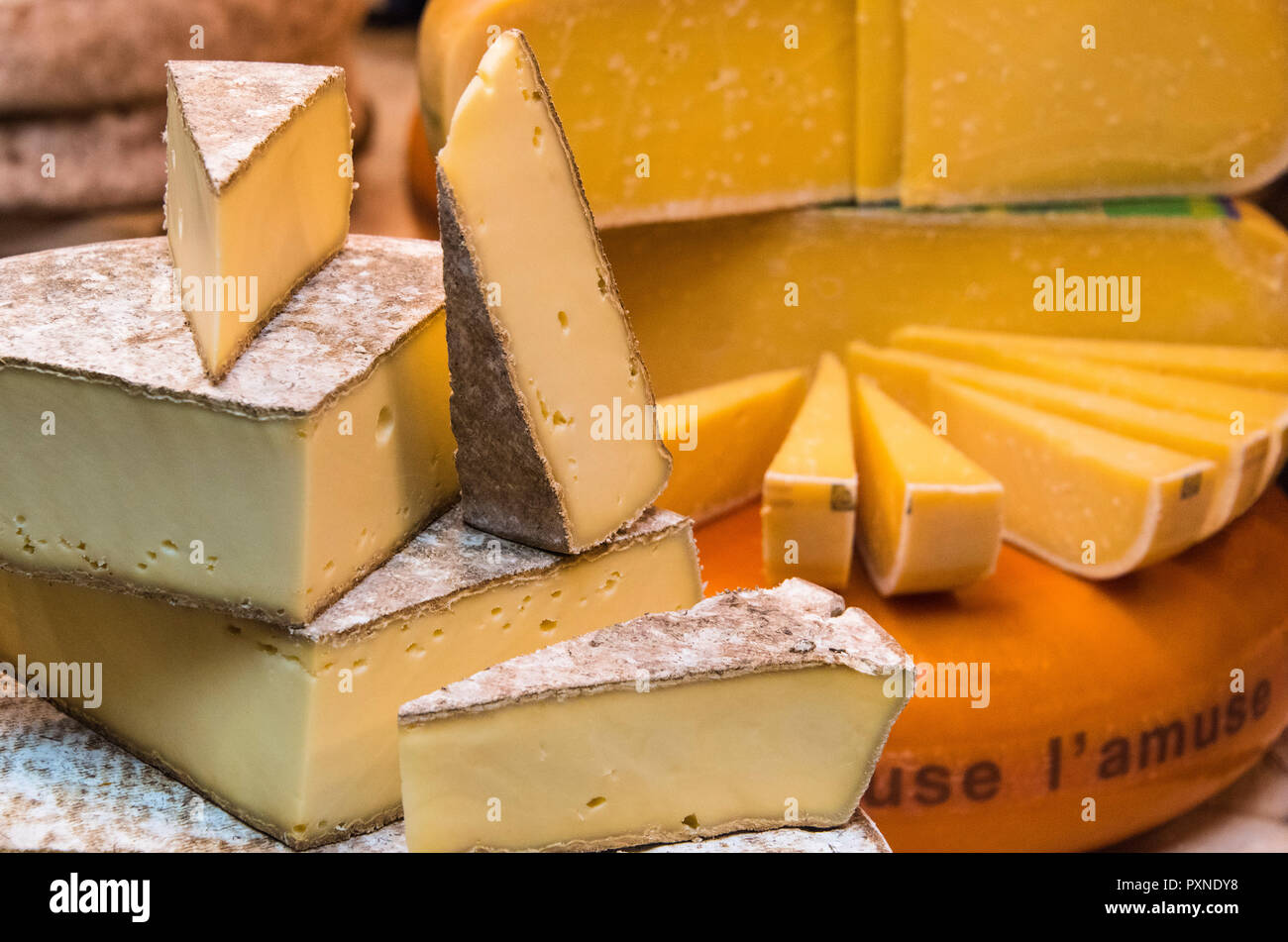 Cheese stall  in the Borough Market, Southwark, London, England Stock Photo