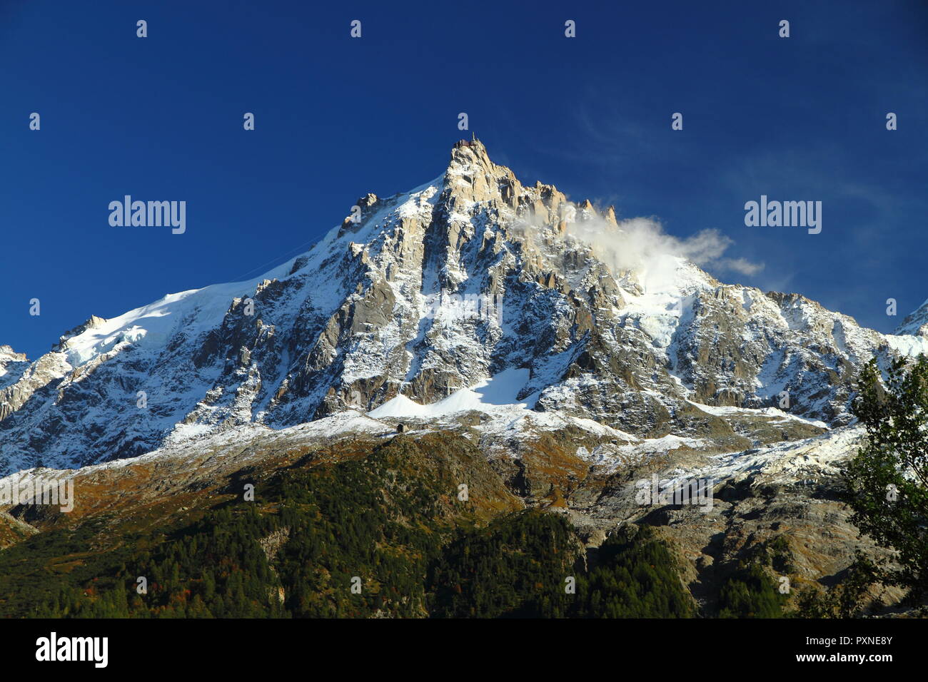 Great view of the Mont Blanc Massif from Chamonix, France. Aiguille du ...