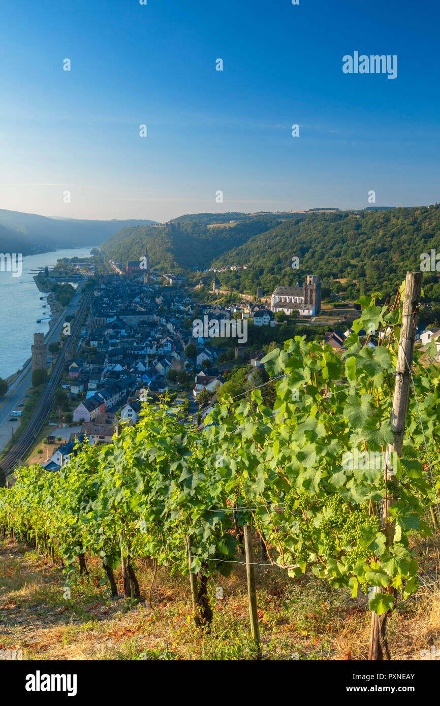 View of Oberwesel and River Rhine, Rhineland-Palatinate, Germany Stock Photo