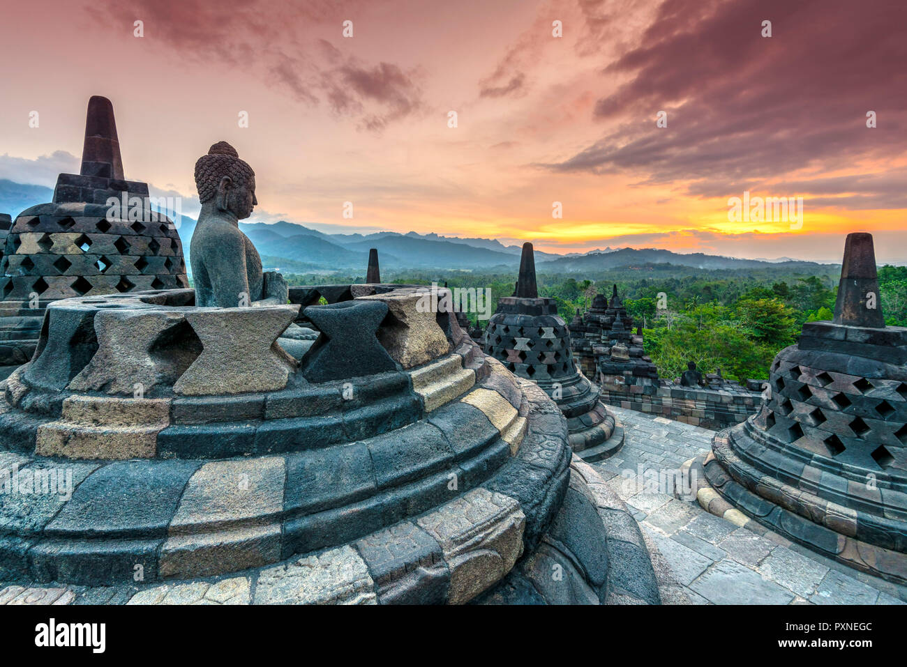 Buddha statue, Candi Borobudur buddhist temple, Muntilan, Java, Indonesia Stock Photo