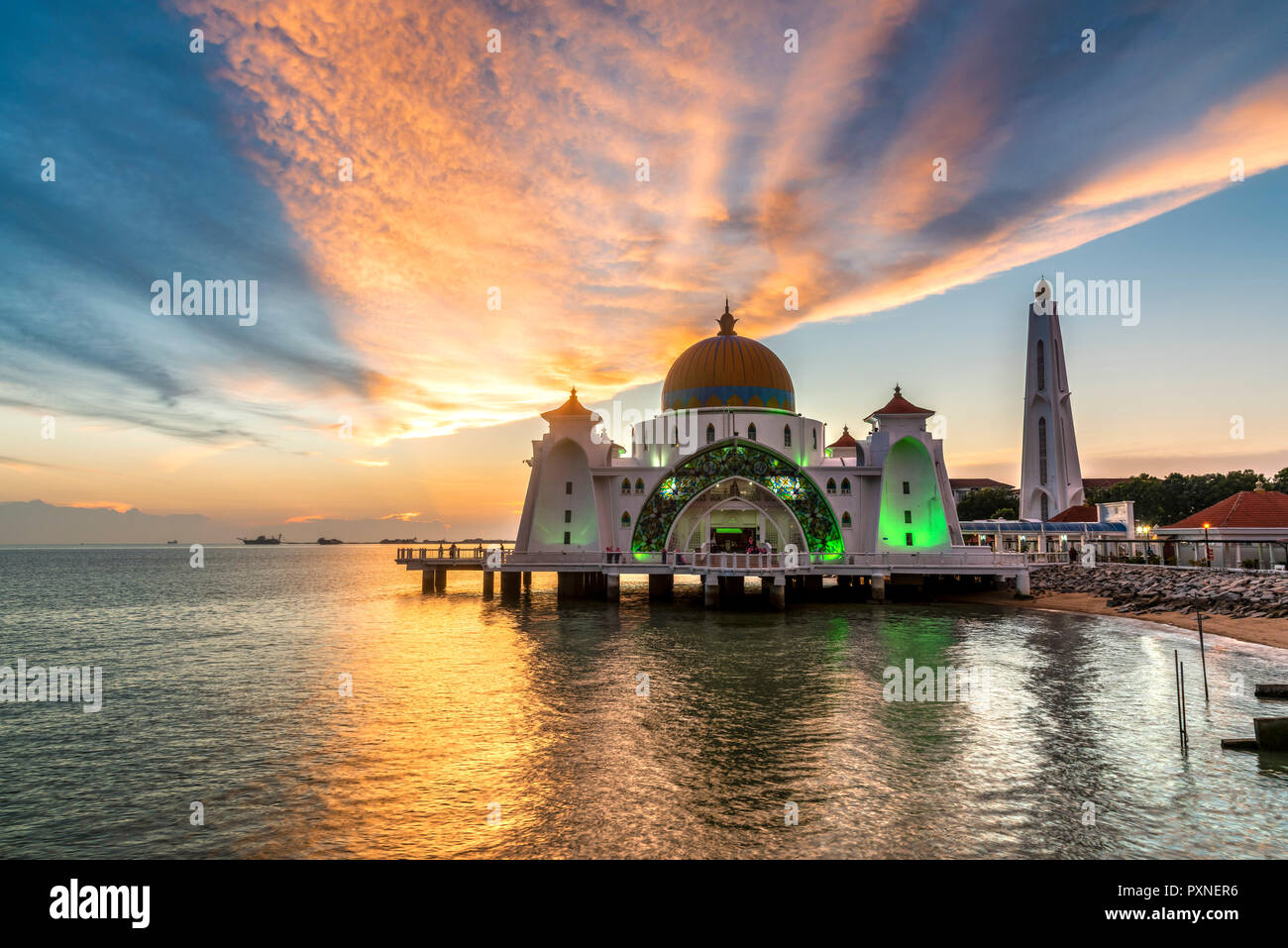 Melaka Straits Mosque, Malacca City, Malaysia Stock Photo