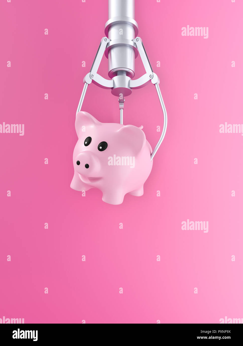 3D rendering, Pink piggy bank hovering in front of pink background Stock Photo