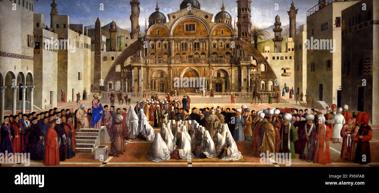 St. Mark Preaching in Alexandria 1504-1507, Gentile Bellini and Giovanni Bellini, Italy, Italian . Stock Photo