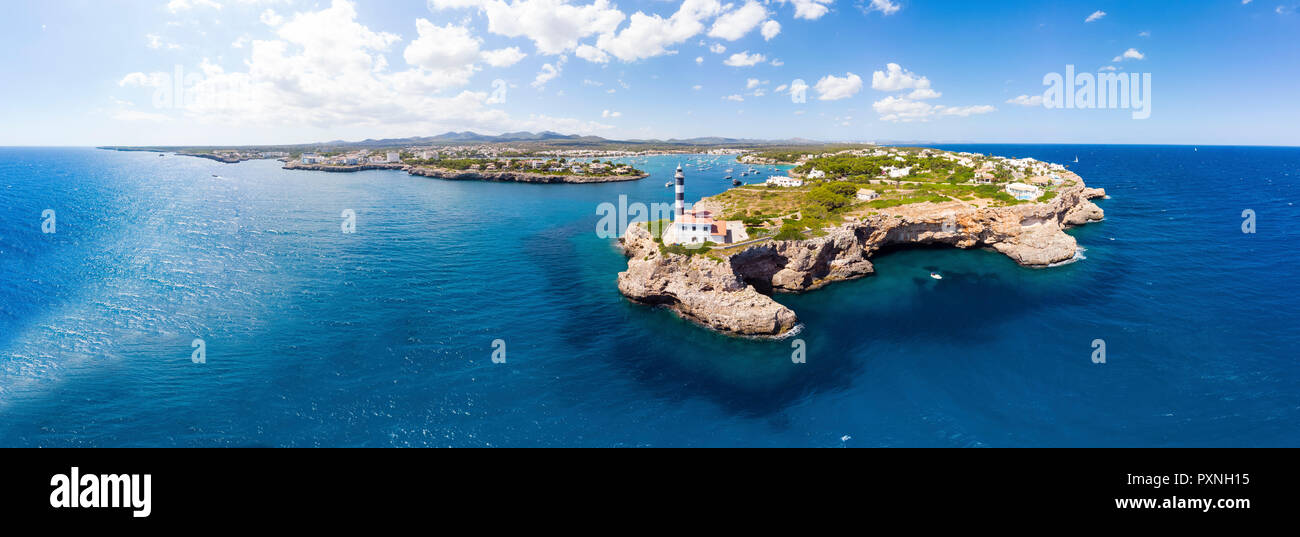 Spain, Mallorca, Portocolom, Punta de ses Crestes, Cala Parbacana, Lighthouse Stock Photo
