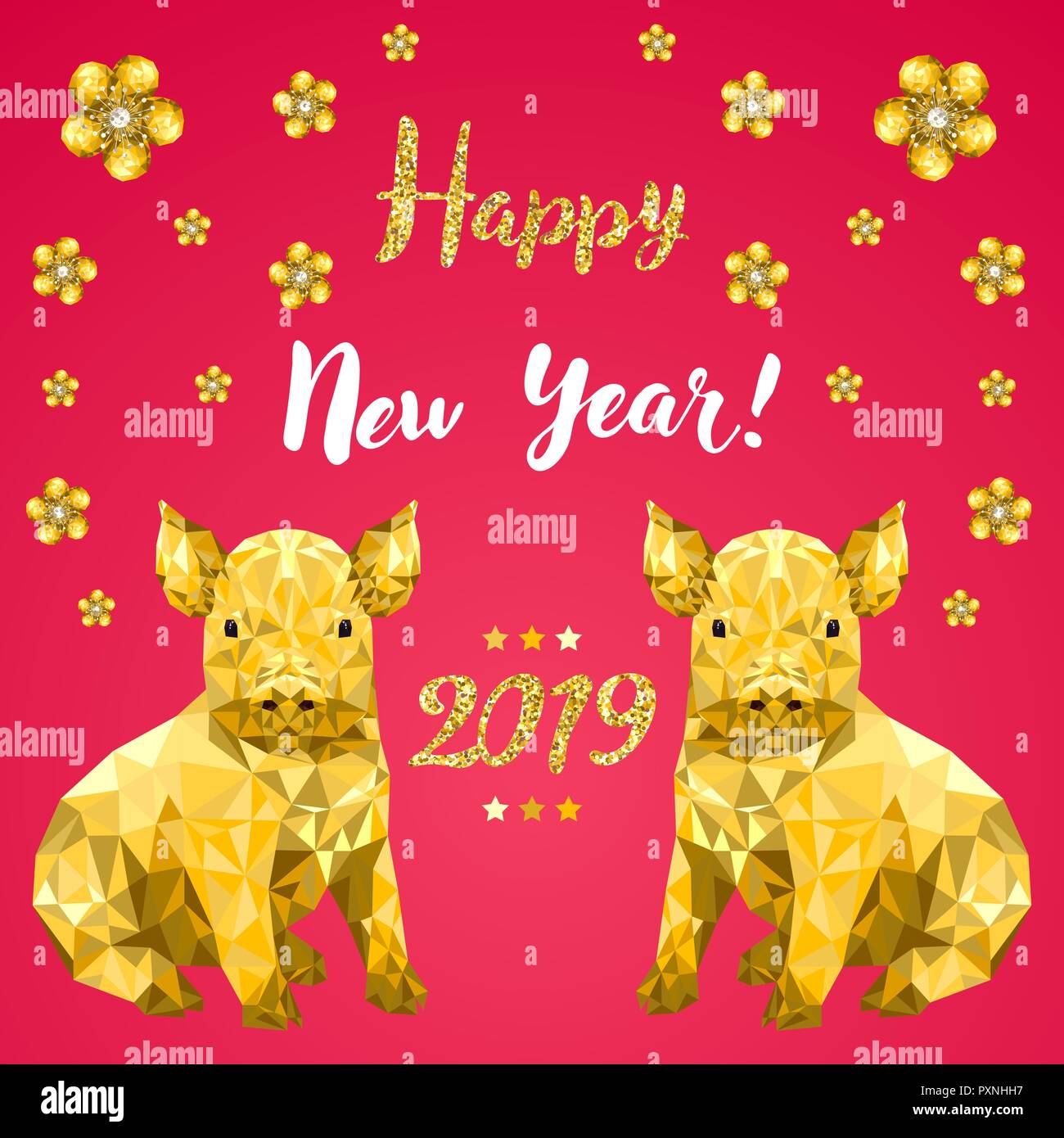 Happy New Year 2019 Chinese New Year Design Gritting Card With Pig