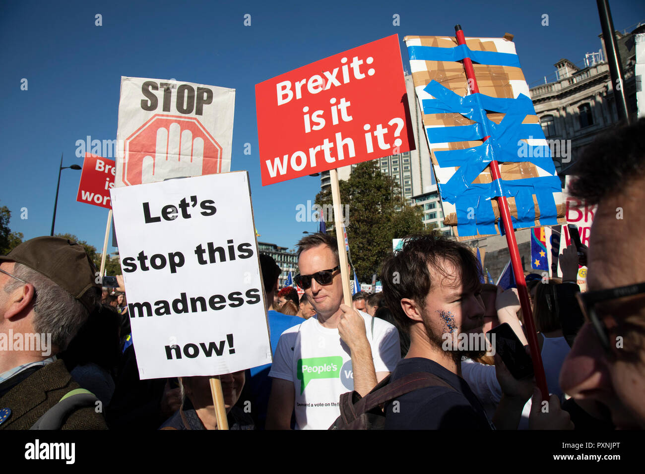 The People’s Vote March For The Future on 20th October 2018 in London, United Kingdom. More than an estimated 500,000 people marched on Parliament to demand their democratic voice to be heard in a landmark demonstration billed as the most important protest of a generation. As the date of the UK’s Brexit from the European Union, the protesters gathered in their tens of thousands to make political leaders take notice and to give the British public a vote on the final Brexit deal. Stock Photo