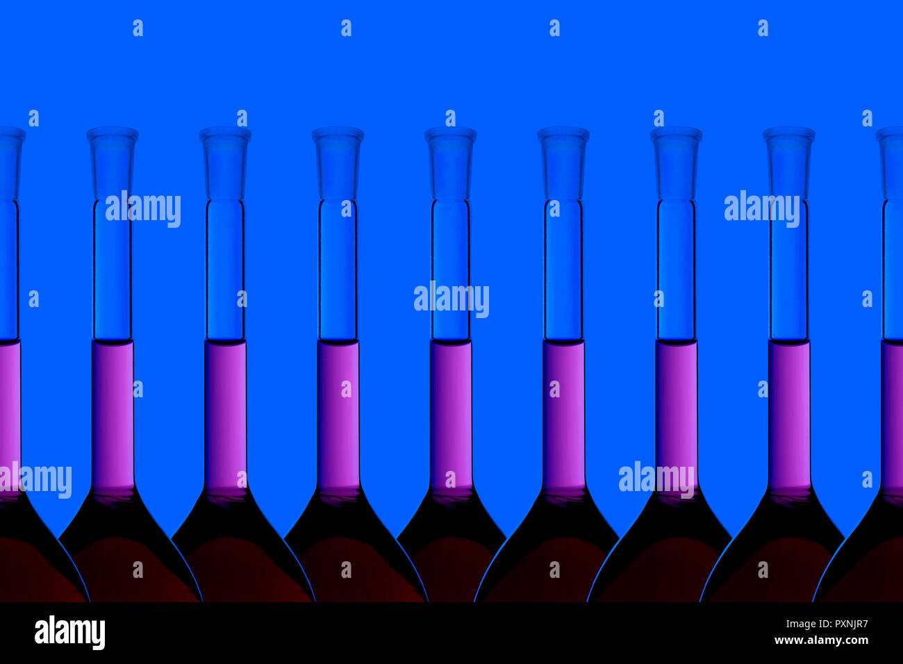 Row of test tubes with liquid Stock Photo