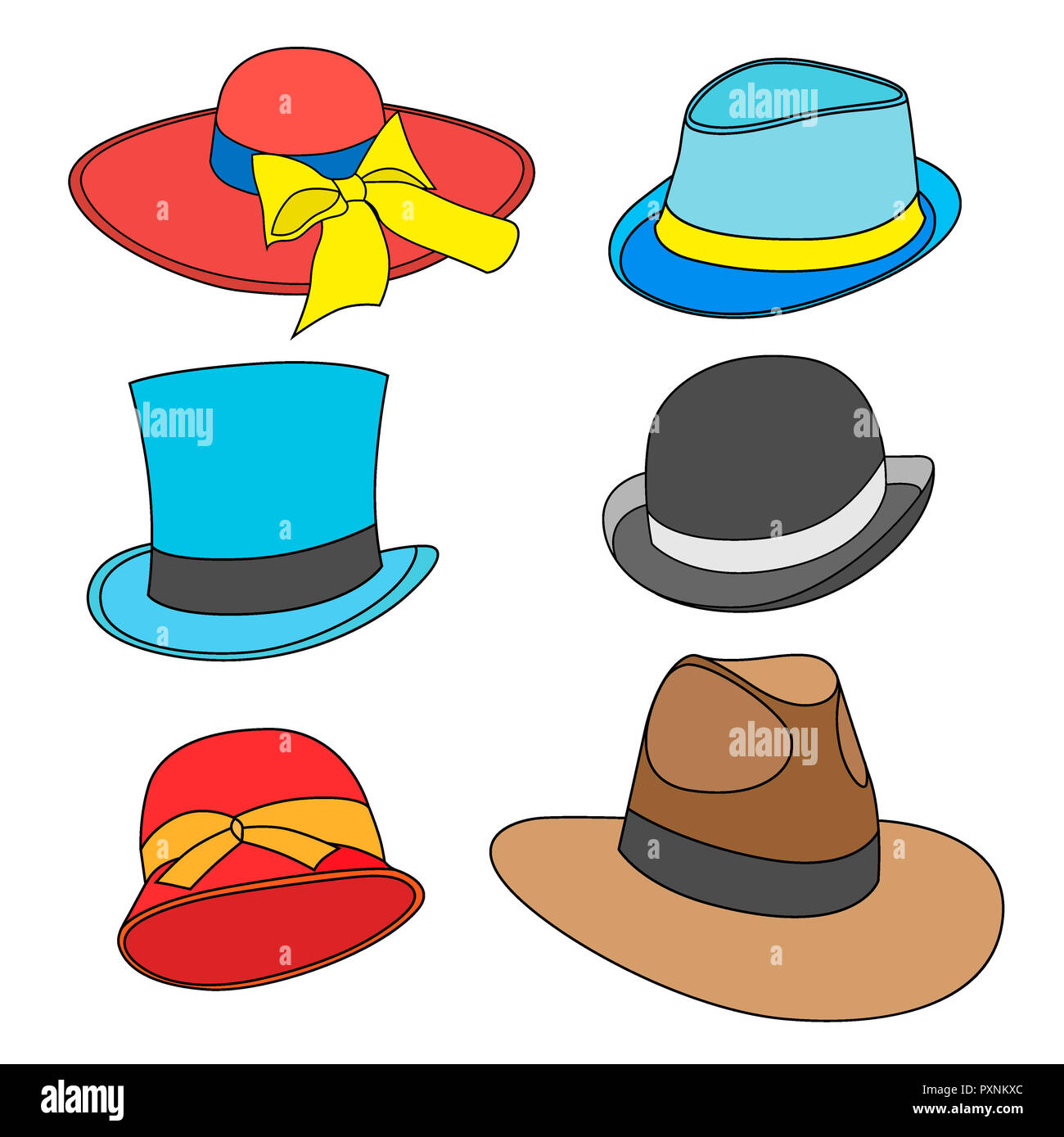 Set Of Cartoon Male And Female Hats Of Old Models Isolated On White Stock Photo Alamy