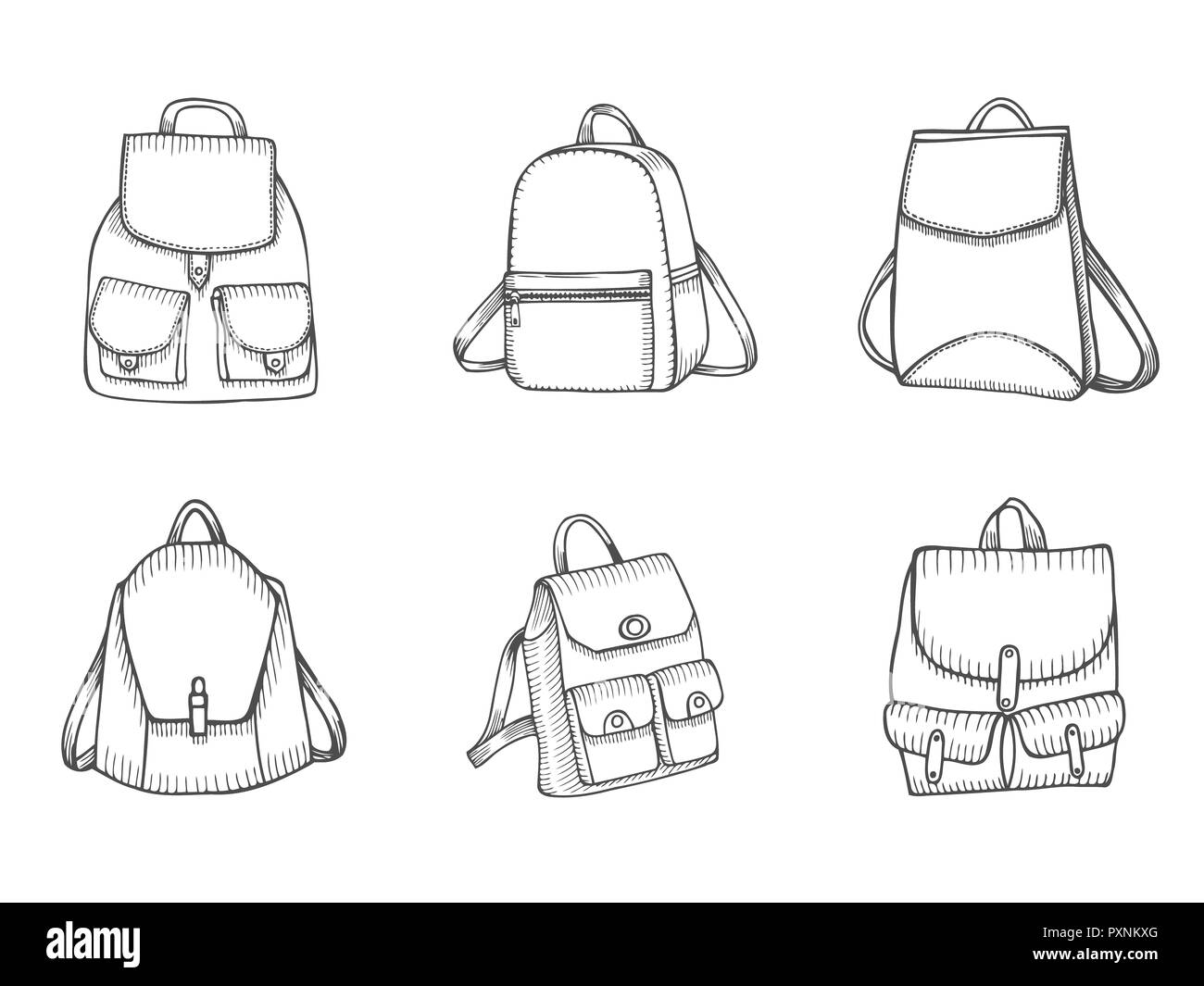 Tourist backpacks isolated on white background. Hand drawn vector  illustration of a sketch style., Stock vector