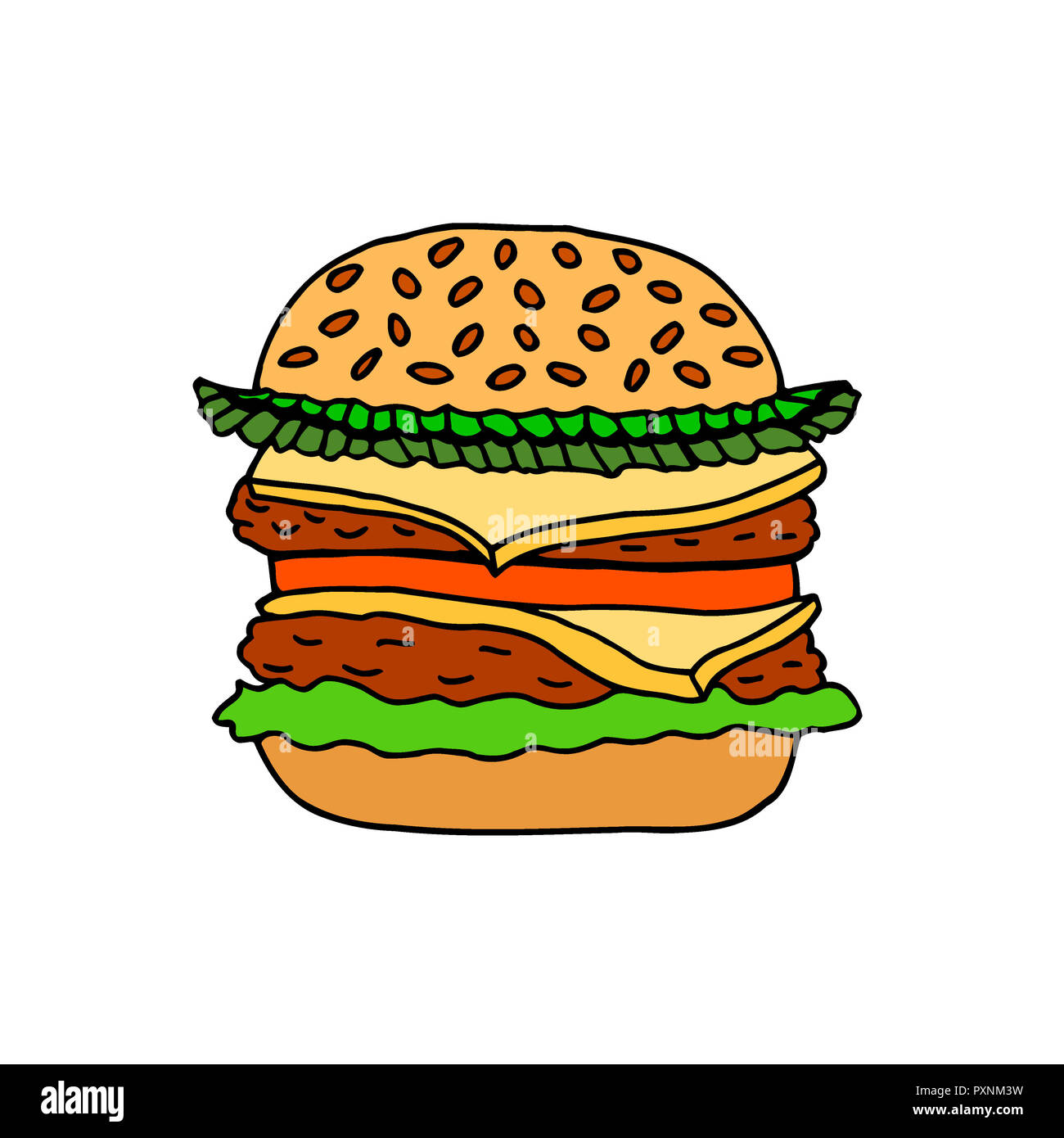 Cartoon Illustration Cheeseburger Hamburger Fast High Resolution Stock ...