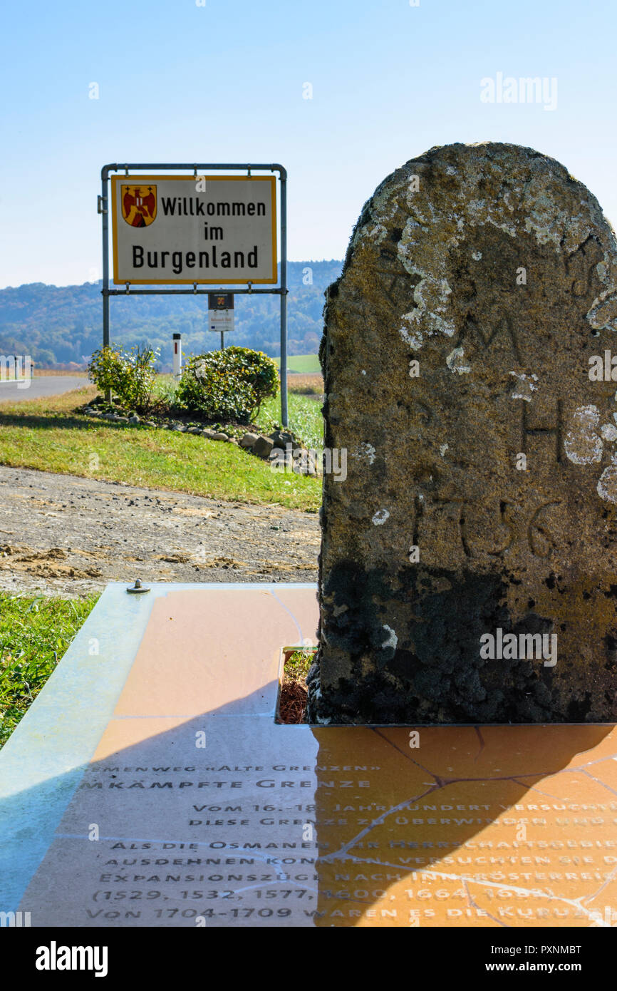 Neuhaus am Klausenbach: historic border stone, landmark of Burgenland in Südburgenland, Burgenland, Austria Stock Photo