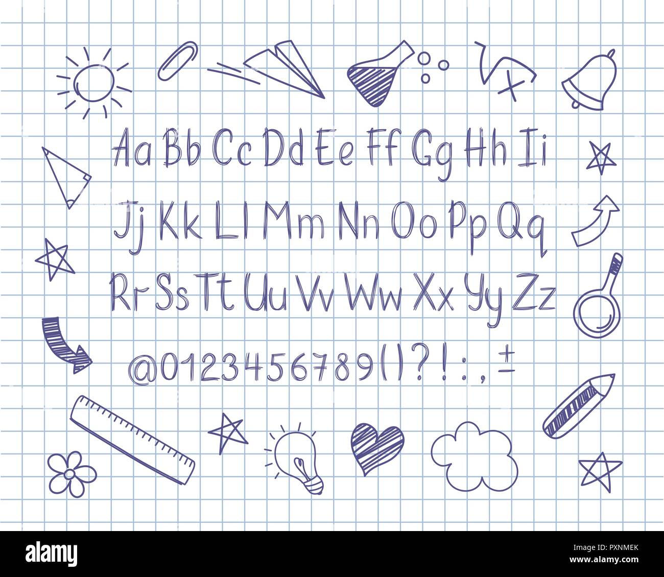 Alphabet In Sketchy Style With School Doodles On Copybook Sheet Vector Handwritten Pencil Letters Numbers And Punctuation Marks Ink Pen Handwriting Stock Vector Image Art Alamy Alphabet In Sketchy Style With School Doodles On Copybook Sheet Vector Handwritten Pencil Letters Numbers And Punctuation Marks Ink Pen Handwriting Stock Vector Image Art Alamy