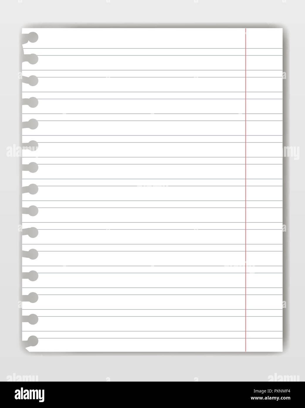 Blank lined copy book sheet with torn edge. Mockup or template of In Blank Picture Graph Template