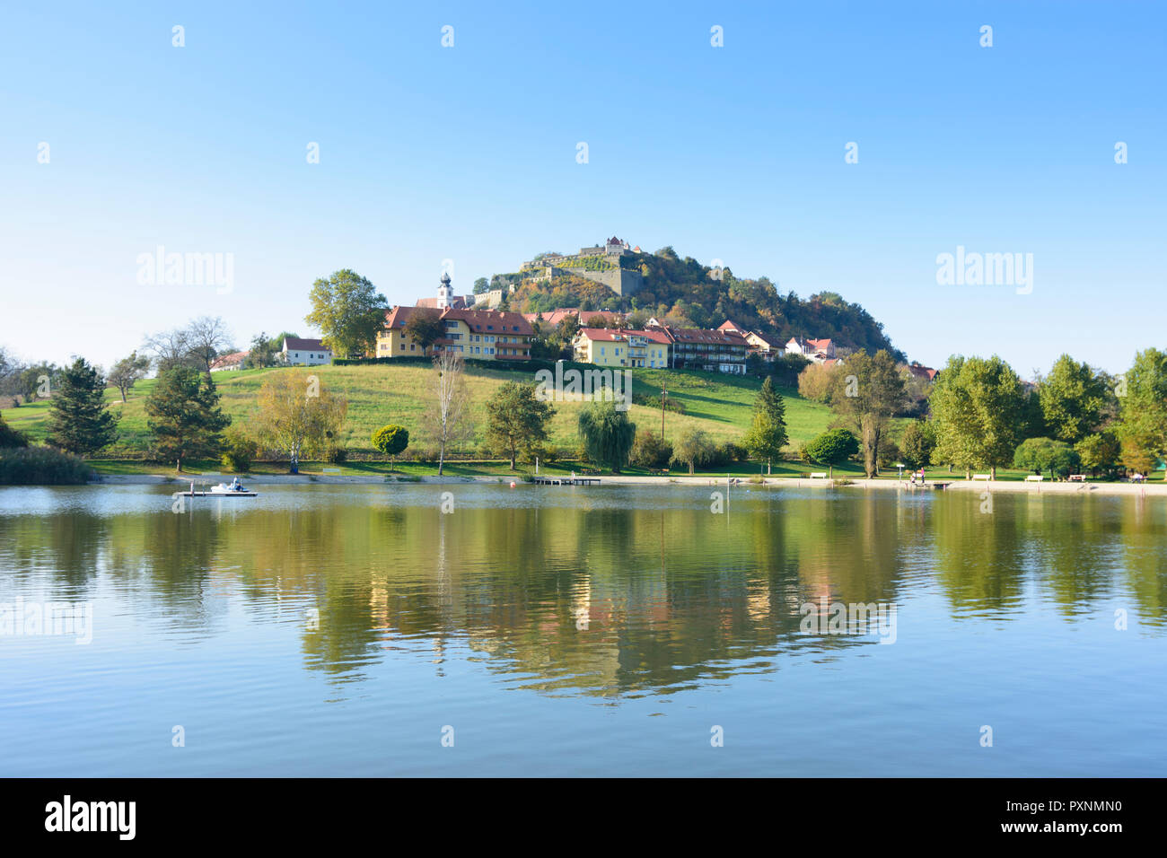 Riegersburg Town And Castle Riegersburg Lake Of Seebad In Steirisches Thermenland Oststeiermark Steiermark Styria Austria Stock Photo Alamy