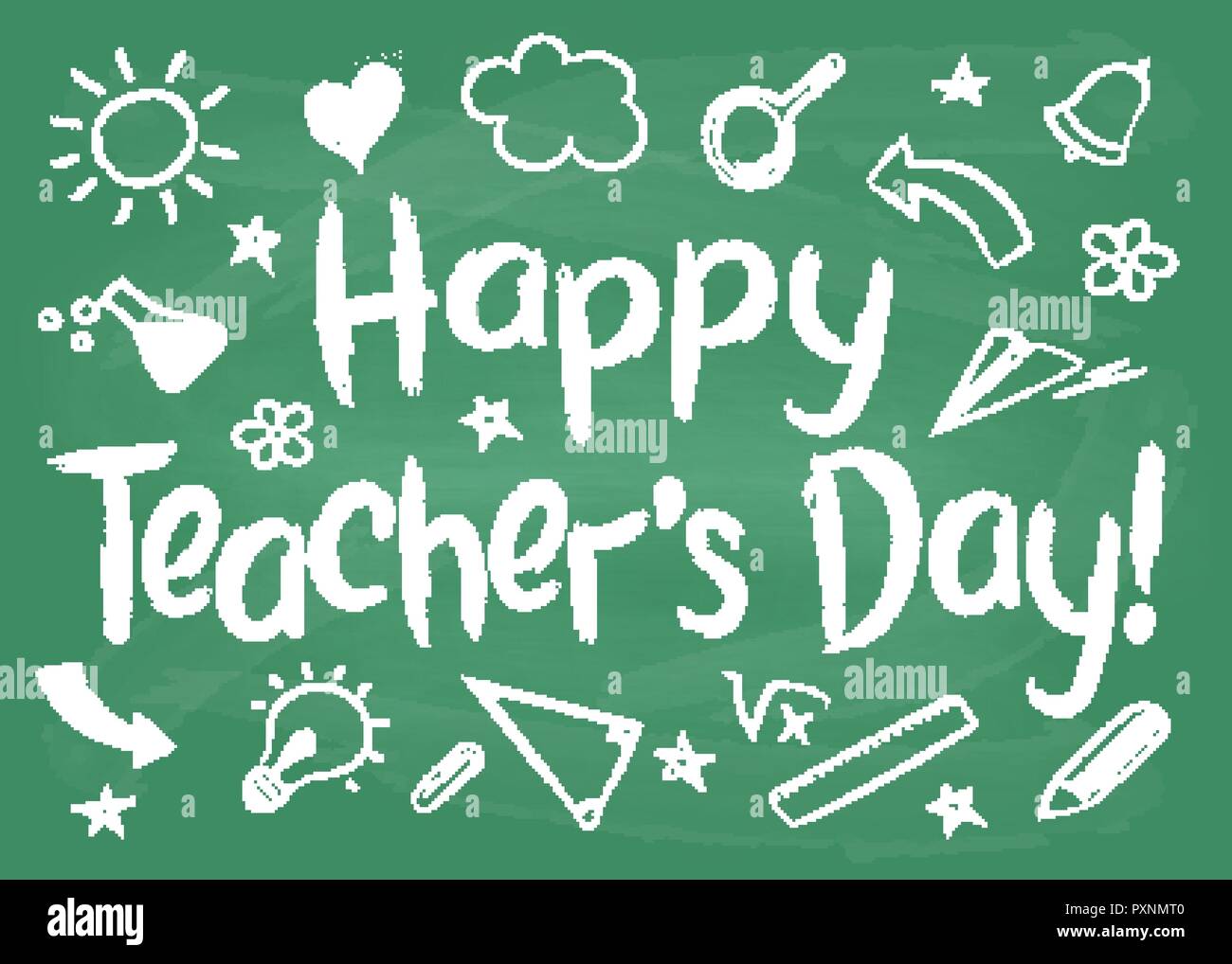 Happy Teachers Day greeting card or placard on green chalk board ...