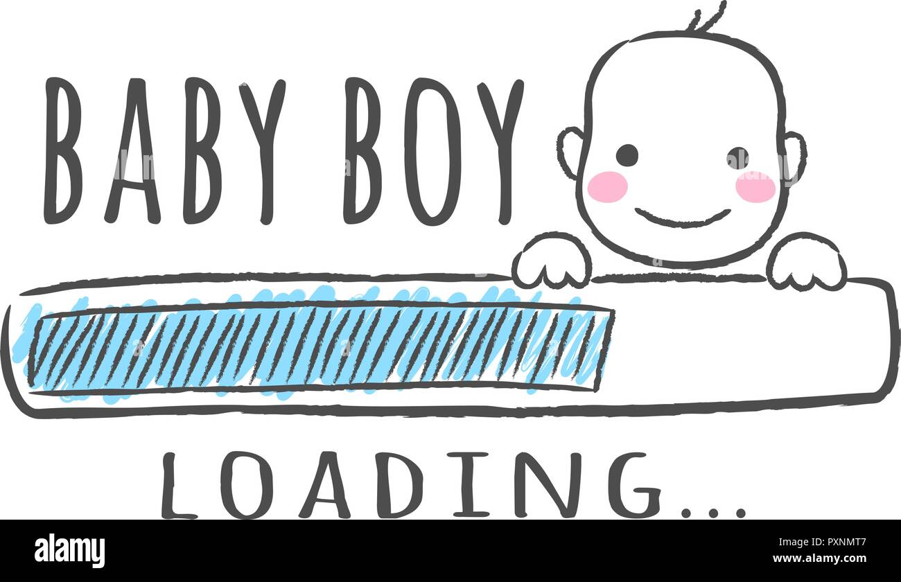 Progress Bar With Inscription Baby Boy Is Loading And Kid Face In Progress Bar With Inscription Baby Boy Is Loading And Kid Face In