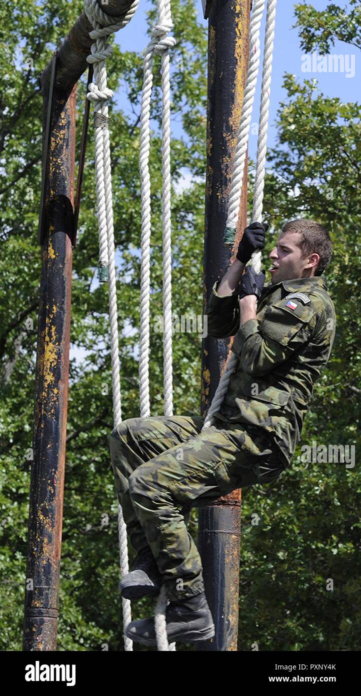 Soldier Rope A Czech Republic Soldier attempts to climb a rope while completing an ...