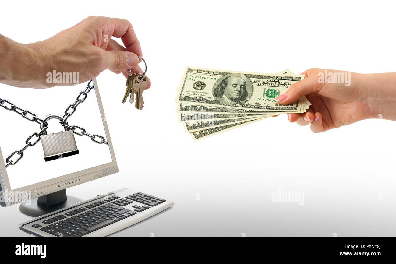 Graphic depicts the act carried out by ransomware. Ransomware attacks  effect computers by encrypting all of the information on the devices, and  the hackers demand a ransom, usually paid in the form