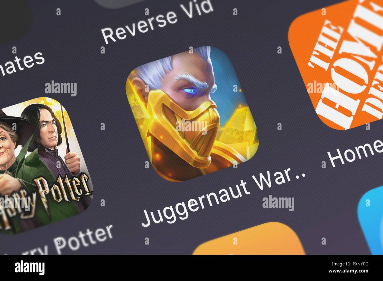 London, United Kingdom - October 23, 2018: Icon of the mobile app Juggernaut Wars – Action MOBA from MY COM on an iPhone. Stock Photo