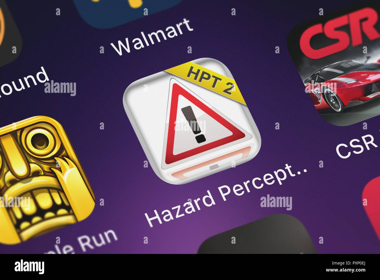 London, United Kingdom - October 23, 2018: Screenshot of the Hazard Perception Test - Volume 2 mobile app from Iteration Mobile S.L icon on an iPhone. Stock Photo