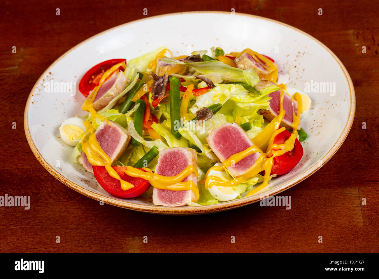 Nicoise salad with tuma and tomato Stock Photo