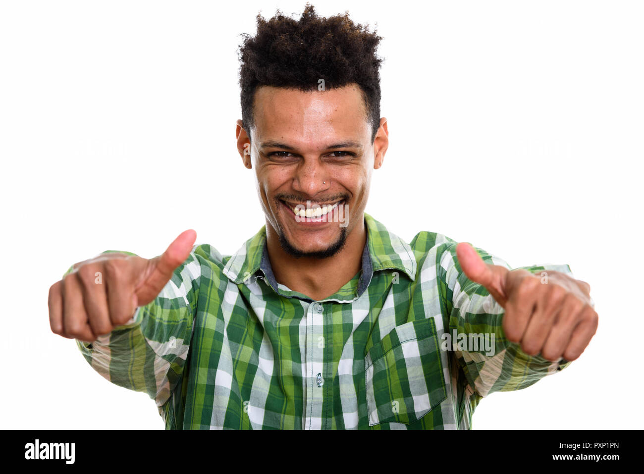 Young happy African man smiling while giving thumbs up Stock Photo - Alamy
