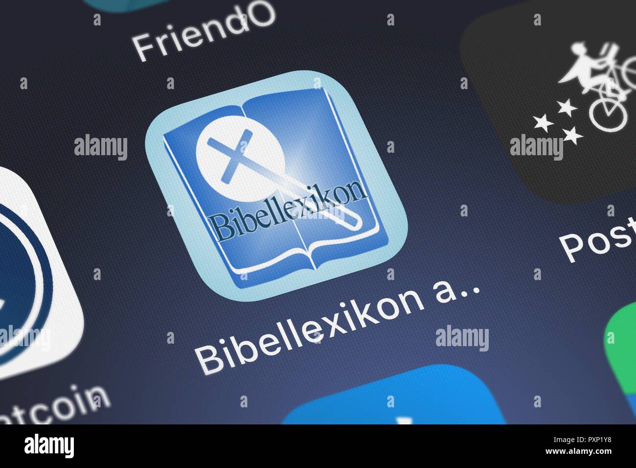 London, United Kingdom - October 23, 2018: Close-up shot of the Bibellexikon auf Deutsch mobile app from Oleg Shukalovich. Stock Photo