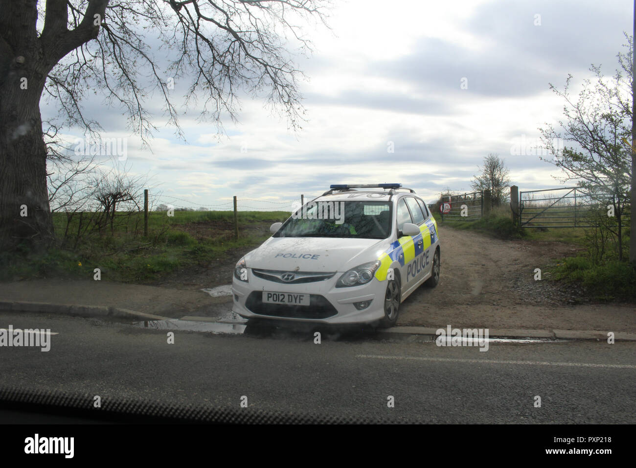Police Car at Fracking Site Stock Photo