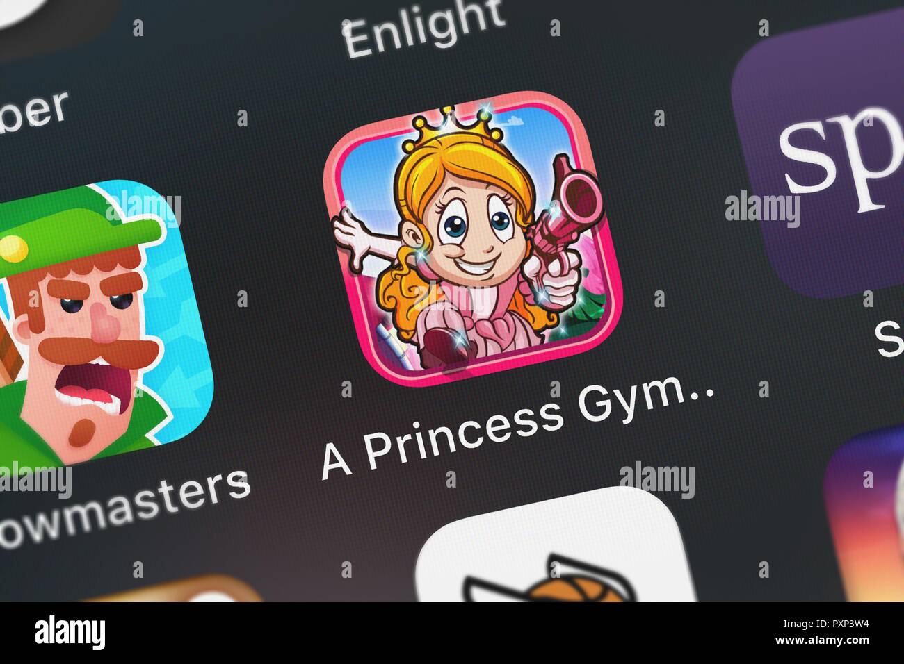 London, United Kingdom - October 23, 2018: Screenshot of Best Fun Games's mobile app A Princess Gymnastics Fashion Girly Run - play 3d run-ing  shoot- Stock Photo