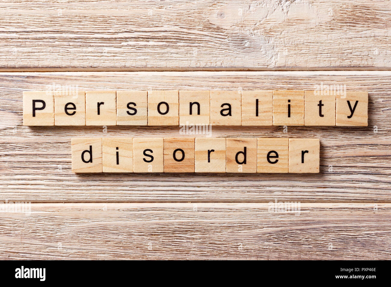 Personality disorder word written on wood block. Personality disorder text on table, concept. Stock Photo