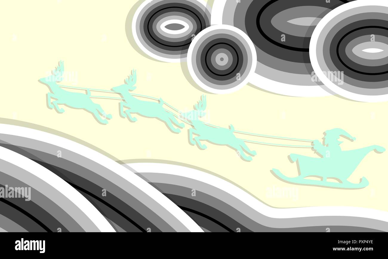 Santa on sleigh, flying on sky move by reindeer with abstract shape of ...