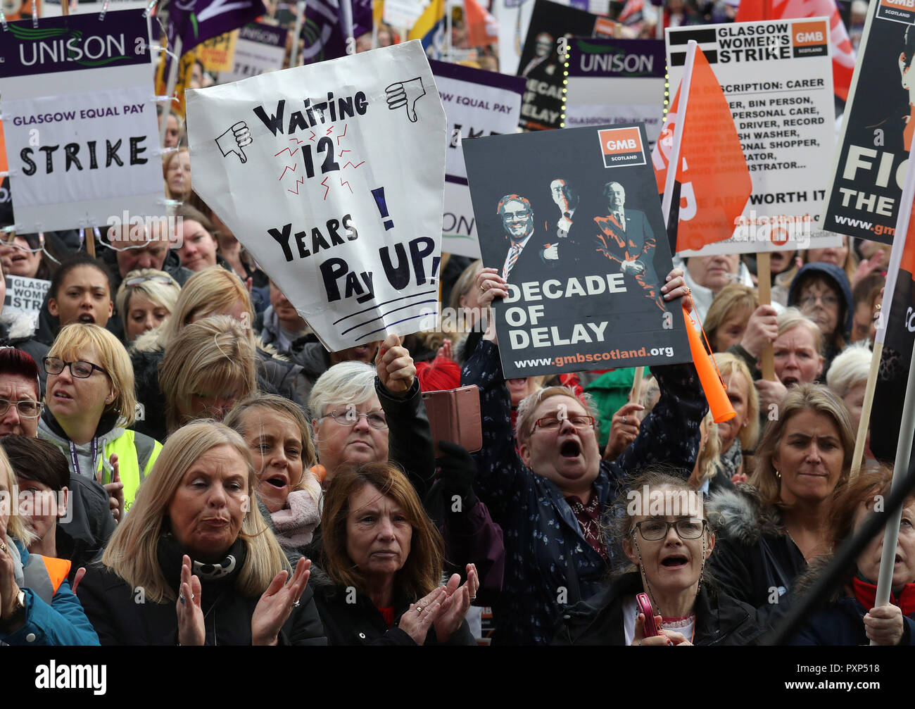 Strikers outside Glasgow Council's city chambers in George Square for a
