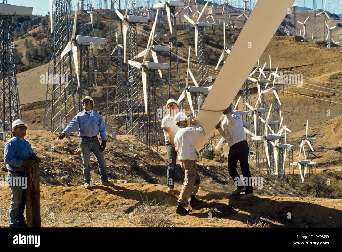 Wind-power generators erected at the Tehachapi Pass area of Kern County, California Stock Photo