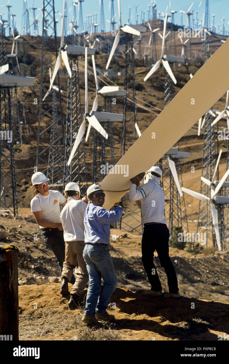 Wind-power generators erected at the Tehachapi Pass area of Kern County, California Stock Photo