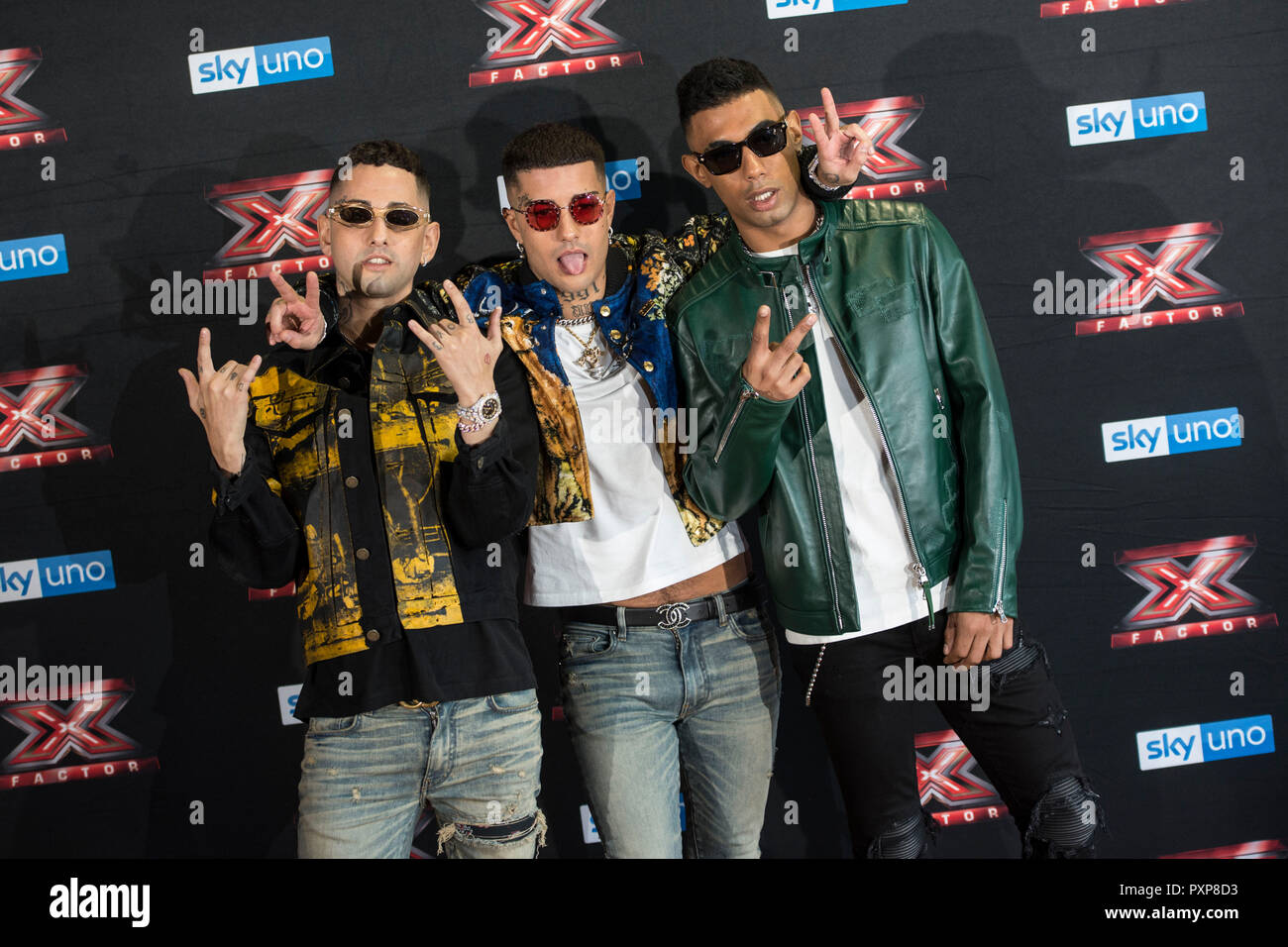 Milano, Italy. 22nd Oct, 2018. Dark Polo Gang at the presentation photocall  at the press of X-Factor Italia 2018 Credit: Pamela Rovaris/Pacific  Press/Alamy Live News Stock Photo - Alamy
