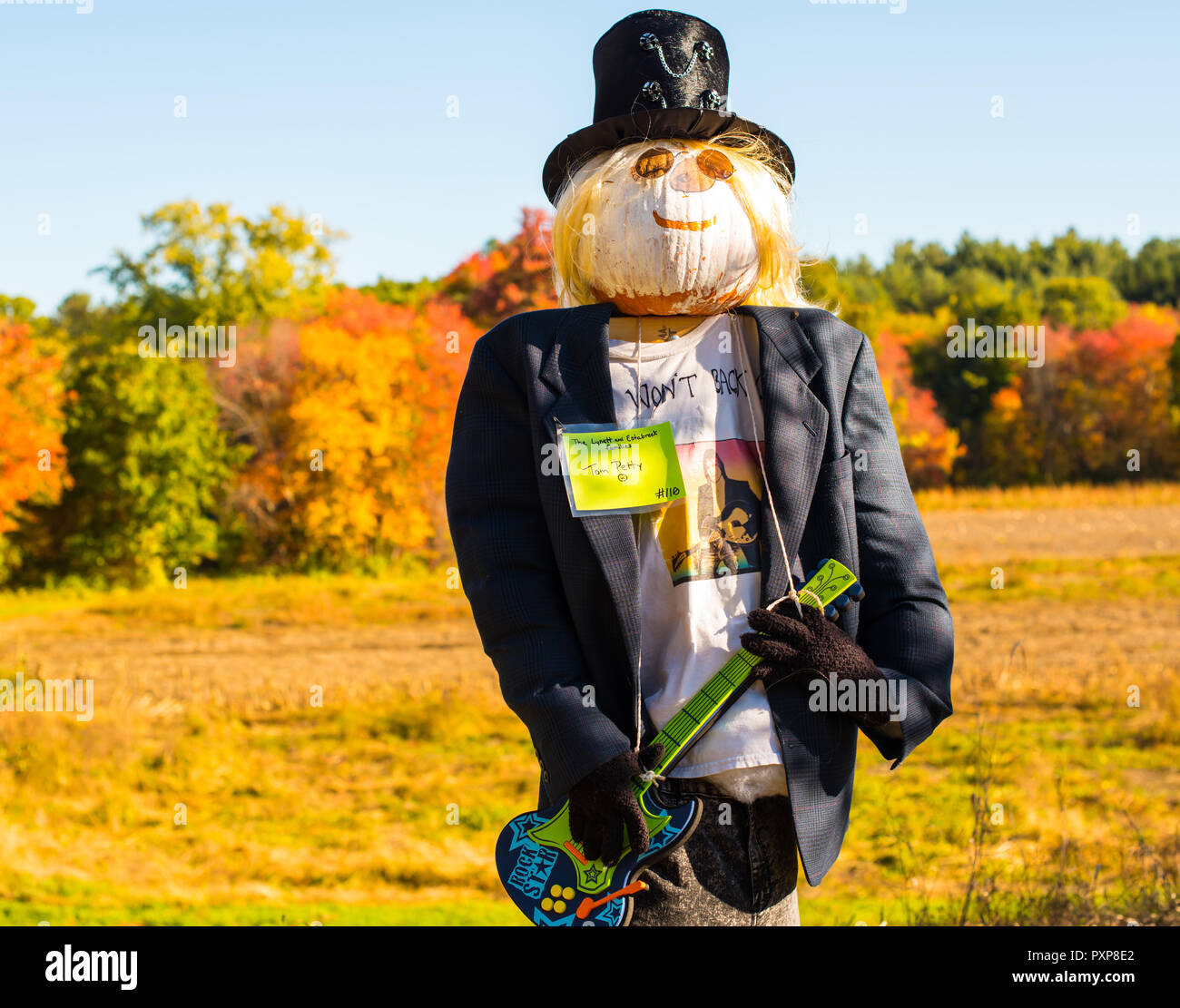 Scarecrow dressed as Tom Petty at a farm Stock Photo