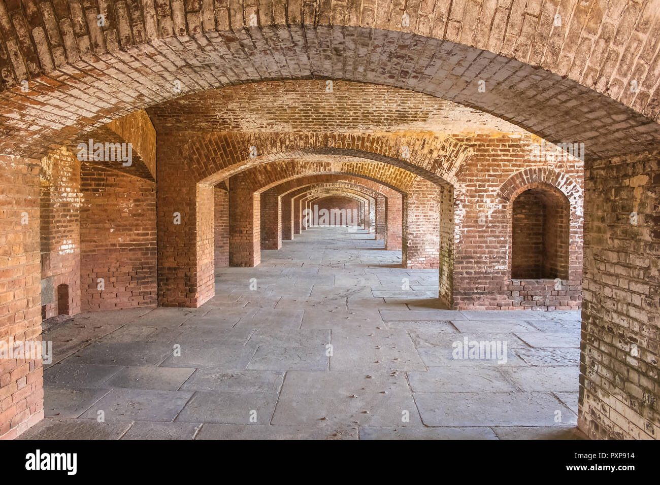 A series of brick arches inside Fort Jefferson on Dry Tortugas National ...