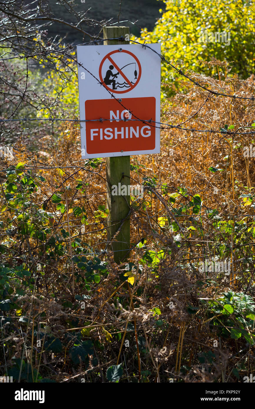 No Fishing sign, Peak District, Derbyshire, England, UK. Stock Photo